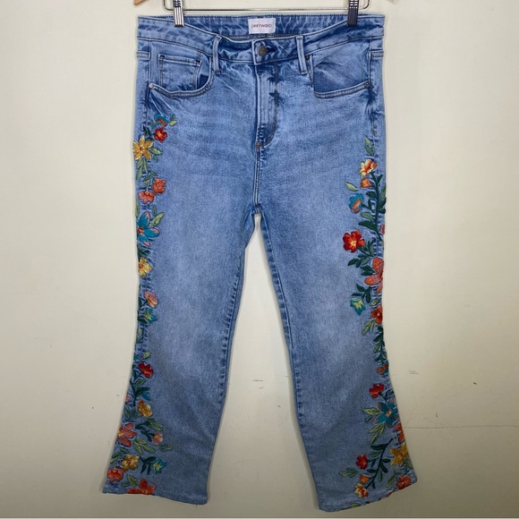 DRIFTWOOD Denim - Driftwood Farrah W31 L34 Light Blue Floral Embroidered Jeans w/ alteration hem